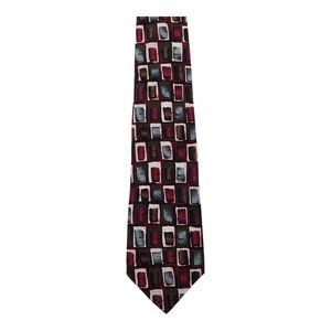 Jerry Garcia Geometric Pattern Red 100% Silk Necktie
